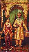 Raja Ravi Varma Krishnaraja Wadiyar IV and Rana Prathap Kumari of Kathiawar Germany oil painting artist